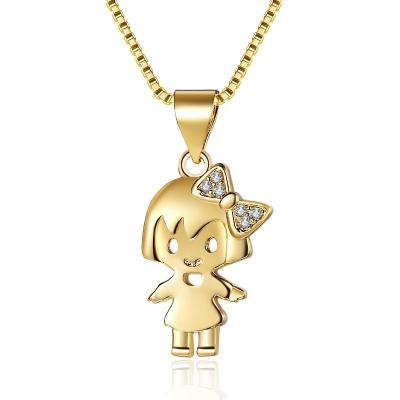 China Trendy Wholesale Personality Cartoon Little Girl Fashion Simple Cute Copper Zircon Pendant Necklace for sale