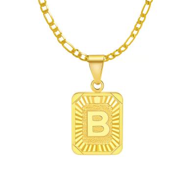 China TRENDY Initial Square Mens Womens Necklace 18K Gold Plated 26 A-Z Letter Necklace Fashion Pendant Jewelry for sale