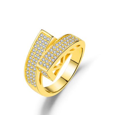 China Fashion Trendy Gold Cubic Zirconia Ring 18K Gold Ring Copper Plated Wedding Ring For Women Design Jewelry for sale