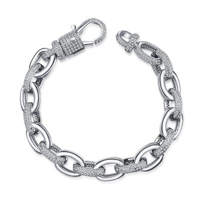 China High Quality Hiphop Hip Hop Jewelry Ice Out Bracelet Men's Cuban Chain Silver Plated Bracelet for sale