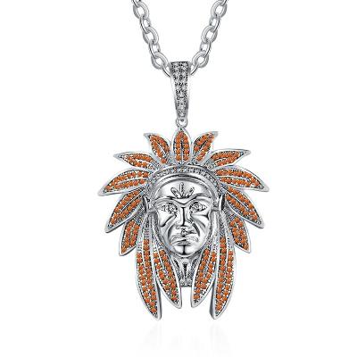 China Hot Selling Hiphop Hip Hop Silver Plated Indian Chief Indian Chief Pendant Necklace Men's Headdress Jewelry for sale