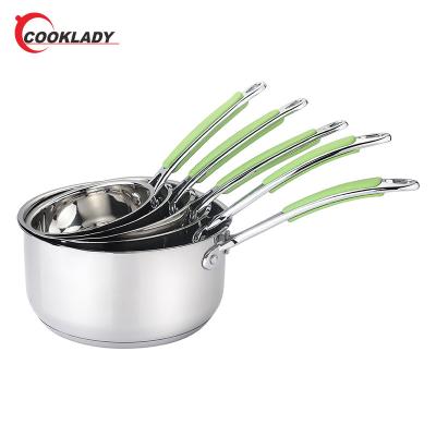 China Durable Wholesale Zinc Alloy Handle Pan Induction Cookware Stainless Steel Pot Set for sale