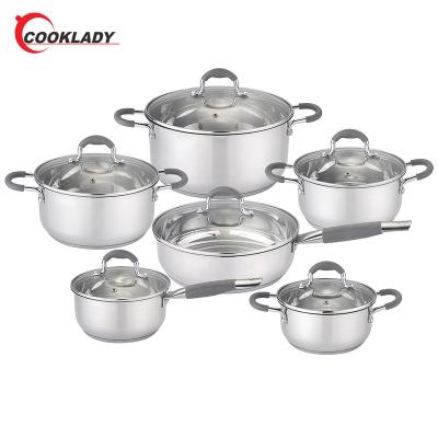 China Durable Kitchen12Pcs High Quality Zinc Alloy Handle Cooking Pot Set Stainless Steel Non-Stick Cookware Sets for sale