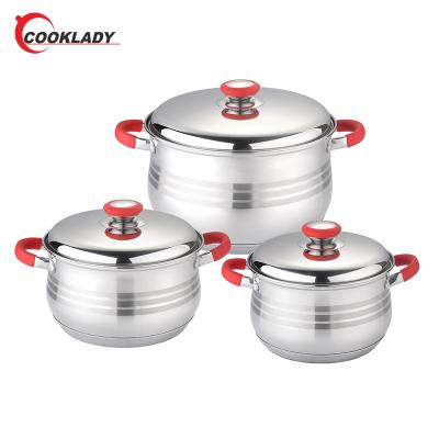 China Sustainable Wholesale Kitchen Pot Set Easy To Clean Shine Cookware Stainless Steel Cookware Set for sale