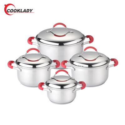 China Sustainable Wholesale Straight Stock Shape Stainless Steel Pot Casserole Cookware Set With Silicone Handle for sale