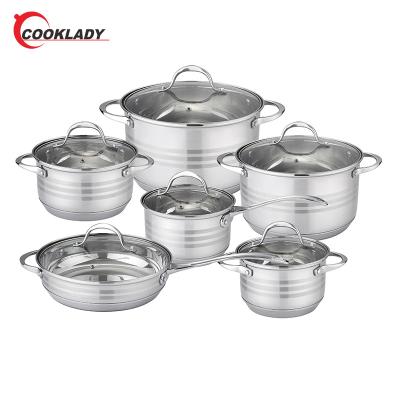 China Sustainable New Products 12 Pcs Cookware Sets Stainless Steel Stock Pot Frying Pan Cookware Set for sale