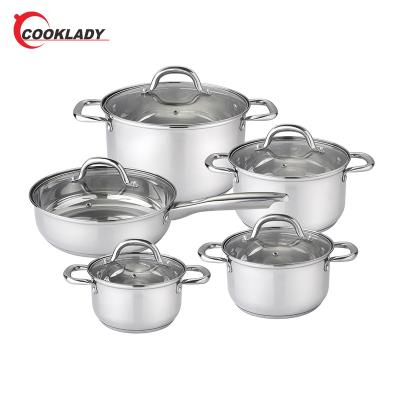 China Sustainable Wholesale Stainless Steel Cookware Set Kitchen Cooking Pots Sets With Black Bakelite Handle for sale