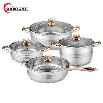 China Sustainable Hot Sale 8Pcs Cookware Pot Sets Gold Plated Handle Cookware Set For Home Kitchten for sale