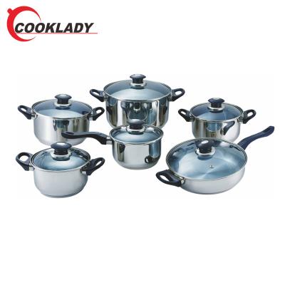 China Sustainable Hot Sale Stainless Steel Straight Shape Non Stick Cooking Pot Cookware Set With Glass Lid for sale