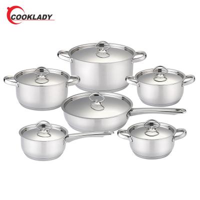 China Sustainable High Quality 12Pcs Kitchen Pot Cookware Set Cooking Stainless Steel Cookware Set for sale