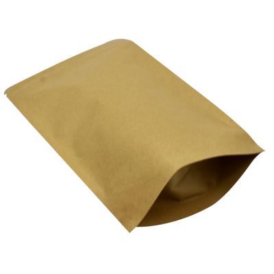 China Recyclable Three Side Seal Small Brown Aluminum Foil Food Grade Kraft Paper Bag With Zip Lock for sale