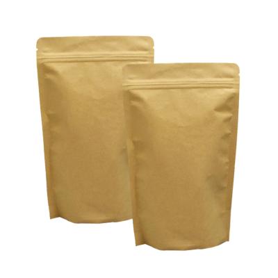 China Recyclable Three Side Seal Small Brown Aluminum Foil Food Grade Kraft Paper Bag With Zip Lock for sale