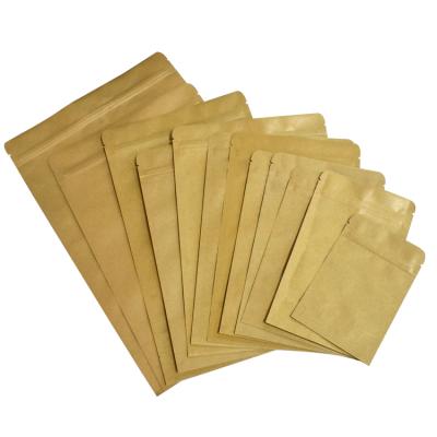 China Recyclable Stock Three Side Seal Kraft Paper Aluminum Foil Lining Tote Bag With Zipper for sale