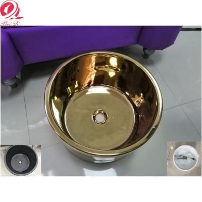 China Luxury High Quality Gold Foot Spa Sink Bowls Ceramic Pedicure Chair Bowl For Beauty Salon for sale