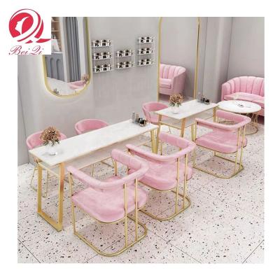 China Fashion Nail Station Furniture Manicure Table Pink Nail Manicure Table With Nail Salon Chair Used Tables for sale