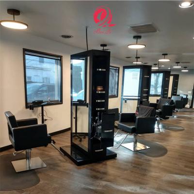 China Commercial Hot Sale Barber Furniture White Double Sided Barber Mirror Station With Drawers And Led Lights for sale