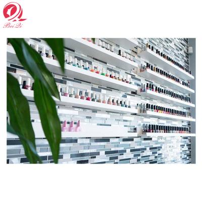 China Simple Hot Sale Wall Mounted Nail Polish Racks; white solid wood nail polish display stand for salon for sale