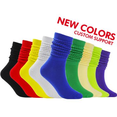 China Smart color women sporty munufacturer socks scrunched thin cotton socks custom made knee high slouch socks millennial logo for sale