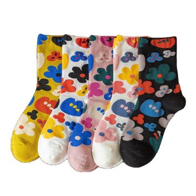 China Sporty Popular Knitted Mid Hooker Socks Women Funny Flower Boots 100% Cotton for sale