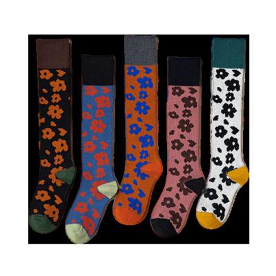 China Women's Knee High Treatment Women's Long High Socks Sporty Floral Ladies Socks for sale