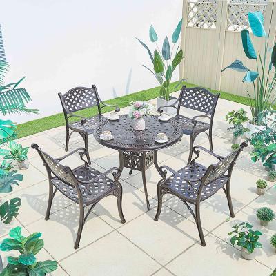 China Water Proof Durable Backyard Furniture Round Cast Aluminum Table And 4 Seat Chairs Tea Table for sale