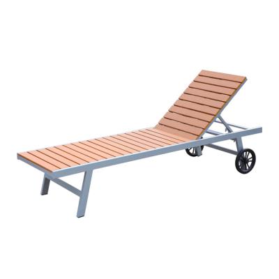 China Eco - Friendly Outdoor Aluminum Chair Plastic Wood Sun Sofa With Wheels Beach Chaise Lounge for sale