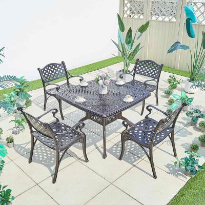 China Water Proof Leisure Dining Furniture Square Cast Aluminum Coffee Table With 4 Chairs for sale