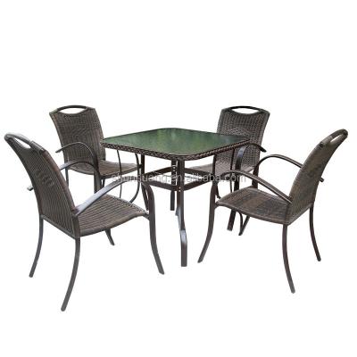 China Water Proof Design Outdoor Patio Furniture Metal PE Rattan Resistant Restaurant Dining Sets for sale