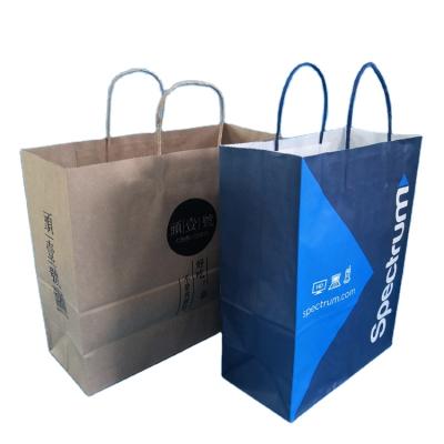 China Logo Print Wholesale Grocery Custom Kraft Recyclable Clothes Customer Recycled Kraft Paper Bag With Twisted Handle for sale