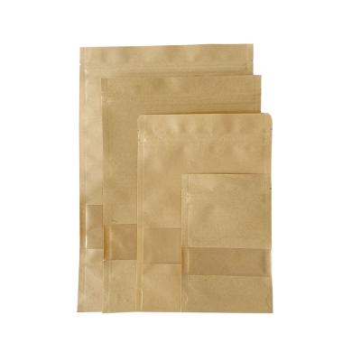 China Factory Direct Customized Logo Biodegradable Printing Kraft Paper Stand Up Pouch With Top Zipper And Clear Window for sale