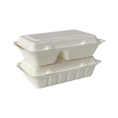 China Disposable Takeout Container Biodegradable Bagasse Lunch Box Sugarcane Food Takeout Paper Box for sale