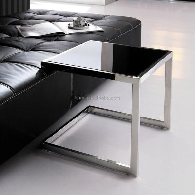 China Factory price custom glass side table modern home stainless steel bedroom end table corner table set for sale