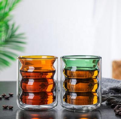 China New Fashion Corrugated Tricolor Viable Shape Inside Double Wall Glass Cup for sale