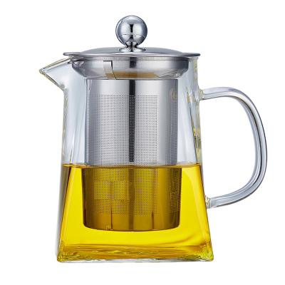 China Food grade pyrex sustainable thandblown glass heat resistant square glass teapot for sale