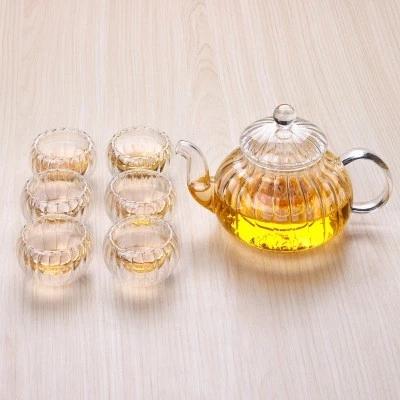 China Sustainable Glass Direct Fire Pyrex Teapot Set With Glass Strainer for sale