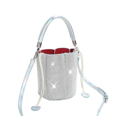 China Diamond Bucket Portable Satchel Women Handbags Pu Leather Trim Rhinestone Shoulder Bag Purses and Handbags for Women for sale