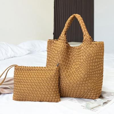 China 2021 Handmade Woven Neoprene Tote Bag Handbag Set Bucket Bags Purses And Clutch Handbags High Quality Customization Women Handbags for sale