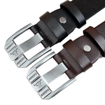 China BUREVITO Logo Casual Men's Cowhide Buckle Custom Made Unique Belt The Wide Hole Design Zinc Alloy Pin Buckle Genuine Leather Belts For Men 2021 for sale