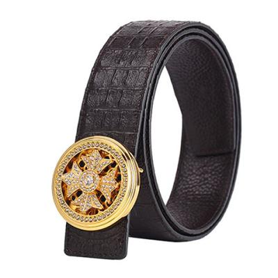 China Unique buckle the diamond--incorporated turn buckle strap smooth alligator print embossed surfaces cowhide casual genuine leather belts for sale