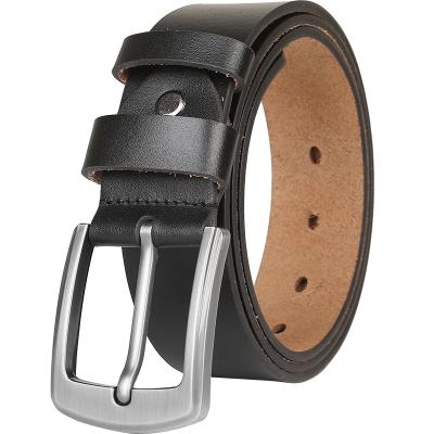 China Custom High Strength Logo Cowhide High-Grade Alloy Pin Buckle Leather Belts Pure Cowhide Leather Belts For Men 3.8cm for sale