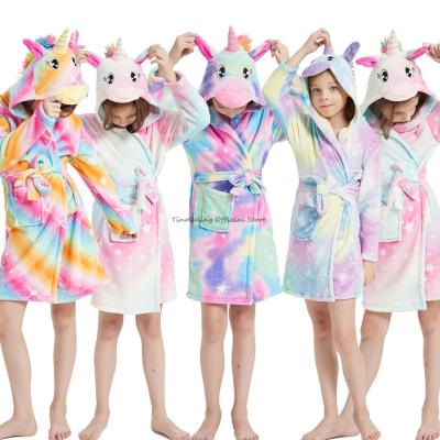 China Breathable Bathrobe for Baby Unicorn Bath Robe Children's Animal Long Robe Towel Rainbow Bathrobe Boys Girls Flannel Sleepwear for sale