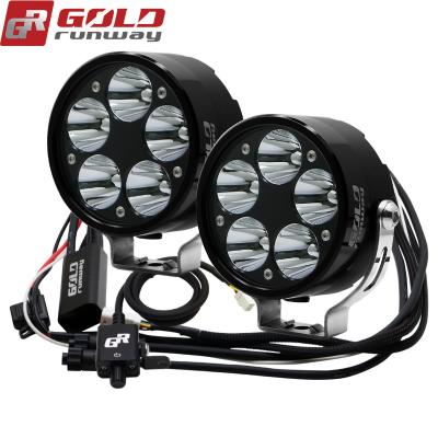 China CNC'd 6063 Aluminum Alloy GOLDRUNWAY GR50X 50W Motorcycle Headlight U3 LED 3Strobe Fog Lights Beam Driving Motorbike Spot Lamps W/Wiring Head Harness for sale