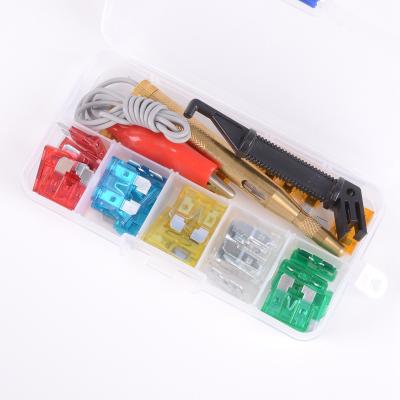 China 19 x 19mm Mix Matched 30Pcs Car Motorcycle Truck Blade Fuse Set Kit 5A 10A 15A 20A 25A 30Amp Pencil and Test Kit for sale