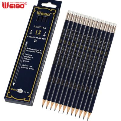 China 12pcs Set B Smooth Smooth Wooden Charcoal Pencil with Eraser Writing Instruments Sketching and Drawing for School Students for sale