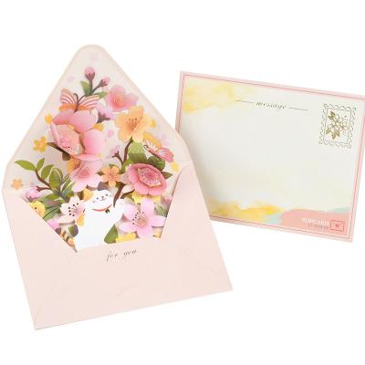 China Europe 3D Pop Up Cards Flower Greeting Card With Envelope For Present Birthday Valentine's Day Mum Women Handmade Gift for sale