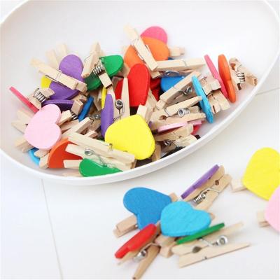 China Wooden Peg Pin Wedding Decoration Mini Clothespin Postcard Clips Home Red Heart Wood Love Clothes Photo Paper 50pcs for sale