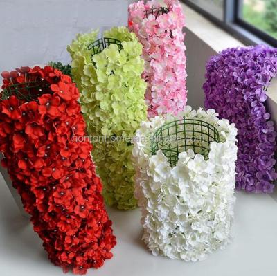 China Pillar Artificial Silk Hydrangea Flower Eco-friendly Wall Wedding Background Flower Panel Lawn Plant Wall Party Background Decoration WT018 for sale