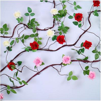 China Events Decoration Artificial Flowers Foam Rose Vine 3 Meters Long Rose Rattan For Wedding Decorations for sale