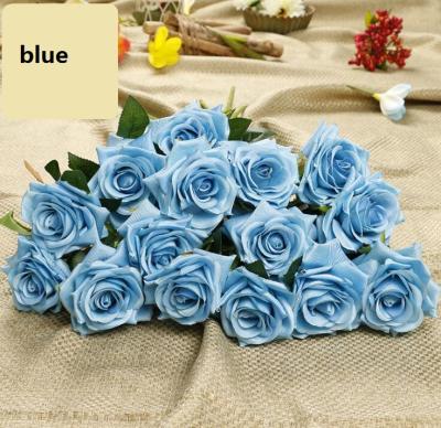 China Artificial Flowers Plastic and Silk Multilayer Silk Rose Blue/Red/Pink Colors Wedding Decoration Flowers for sale