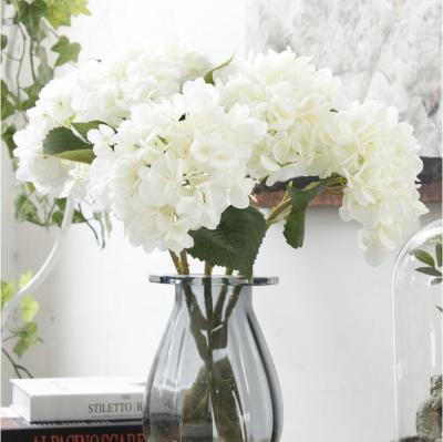 China Artificial Hydrangea Home Flower Decoration Single Silk Hydrangeas With Two Leaves For Wedding Centerpieces Flowers Decorative Hydrangea for sale